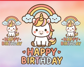 Gelukkige verjaardag Unicorn Vector Design - Ai, Svg, Cdr, Png & Pdf - Digitale download