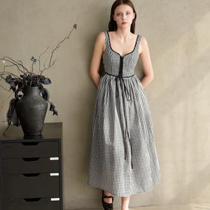 Sabrina in Gingham - Summer linen dress for women, gingham linen dress, women linen dress, midi dress, Handmade dress, Cottagecore dress