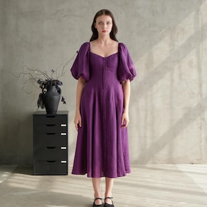 Wilson in Eggplant - Long linen dress for women, summer linen dress, Linen clothing for women, Linen Dress, Summer dress, women Midi dress