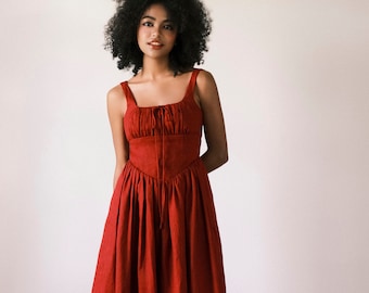 Kara in Red Wine - Linen Maxi Dress, Cottage Core Summer Clothing, Dress for Holiday, Red Linen Dress, Linen Women Dress, Gift for her