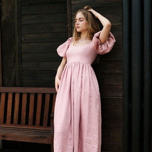 Shella in Dusty Pink - Linen Maxi Dress, Boho Cottagecore Dress, Made to Order clothes, Women Clothes, Linen Maternity Dress, Linen Clothing