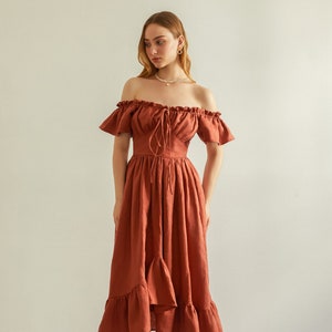 Lana Maxi Linen Dress in Terracotta - Long linen dress for women, linen dress, Women Linen clothing, Cottage Core Dress, Linen Clothing