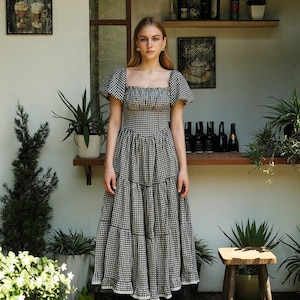 Charlotte in Gingham - Maxi linen sundress, boho linen dress,  Linen clothing for women, gingham Linen Dress, maxi dress, gingham dress