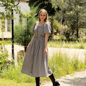 brown a line dress for women Opal Gingham Maxi Dress in Brown