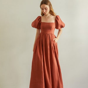 Sherley Maxi Linen Dress in Terracotta - Long linen dress for women, linen dress, Linen clothing for women, Cottage Core Dress, Summer dress