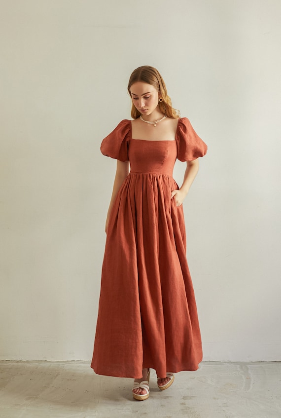 Sherley in Terracotta - Maxi Linen Dress, Cottagecore Clothing, Rustic Women Dress, Boho Linen Dress, Women Maxi Dress, Linen Women Clothes - Etsy Israel Sherley in Terracotta - Maxi Linen Dress, Cottagecore Clothing, Rustic Women Dress, Boho Linen Dress, Women Maxi Dress, Linen Women Clothes - Etsy Israel