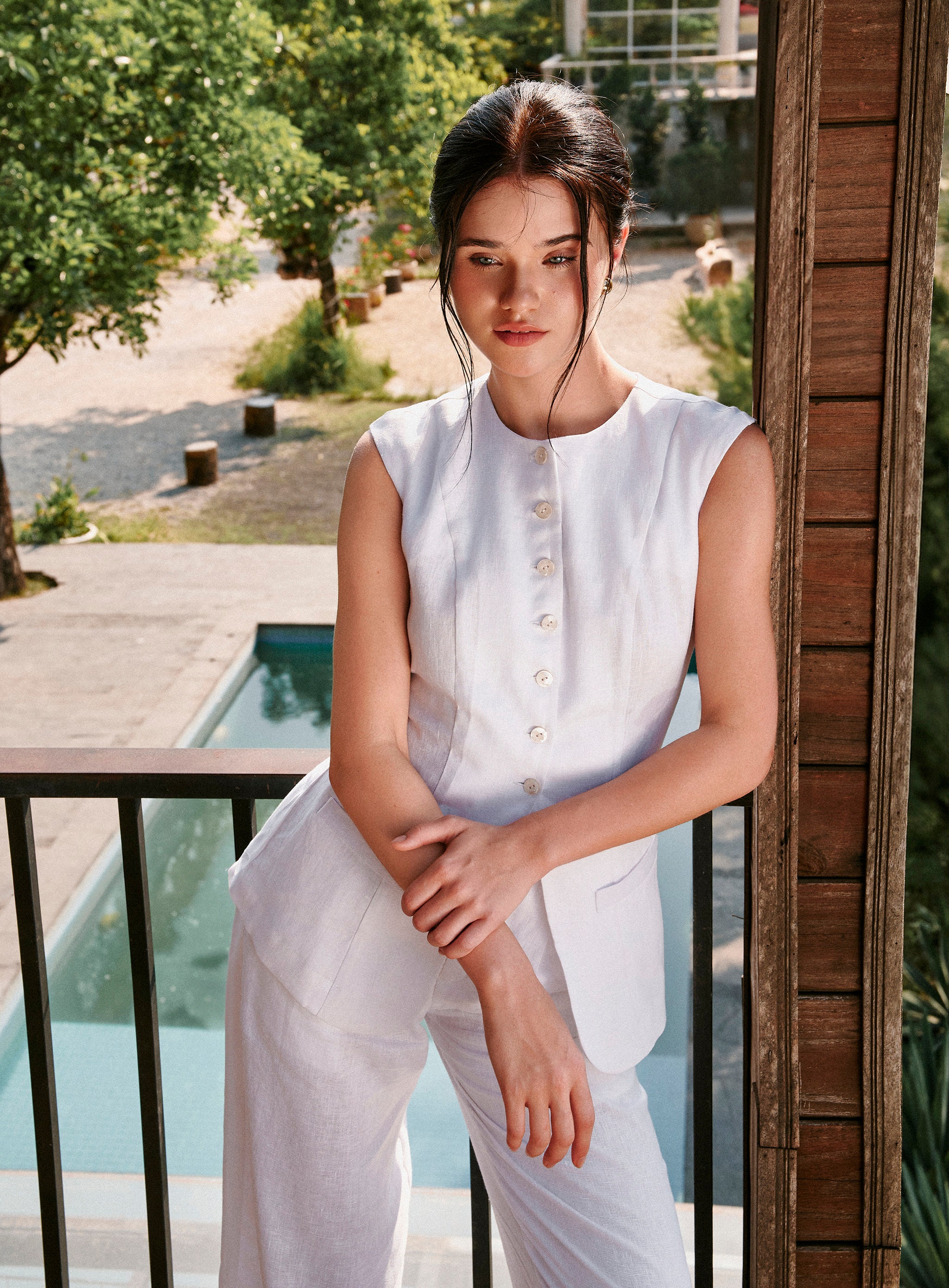 Tara Linen Vest- Linen Vest for Women, White Linen Top