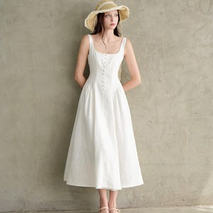 Annie in White  - Long linen dress for women, summer linen dress, Linen clothing for women, Linen Dress, Summer dress, women Midi dress
