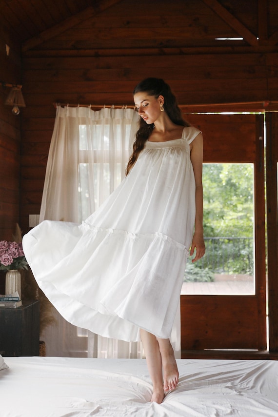 knee length dresses for ladies Cream Tiered Collared Linen Dress – PinkBlush main image 0