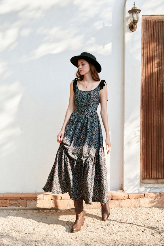 Adeline in Dark Floral - Women Maxi Dress, Natural Fabric Clothes,  Cottagecore Dress, Holiday Women Dress, Gift for Her, Women Cotton Dress -  Etsy Australia