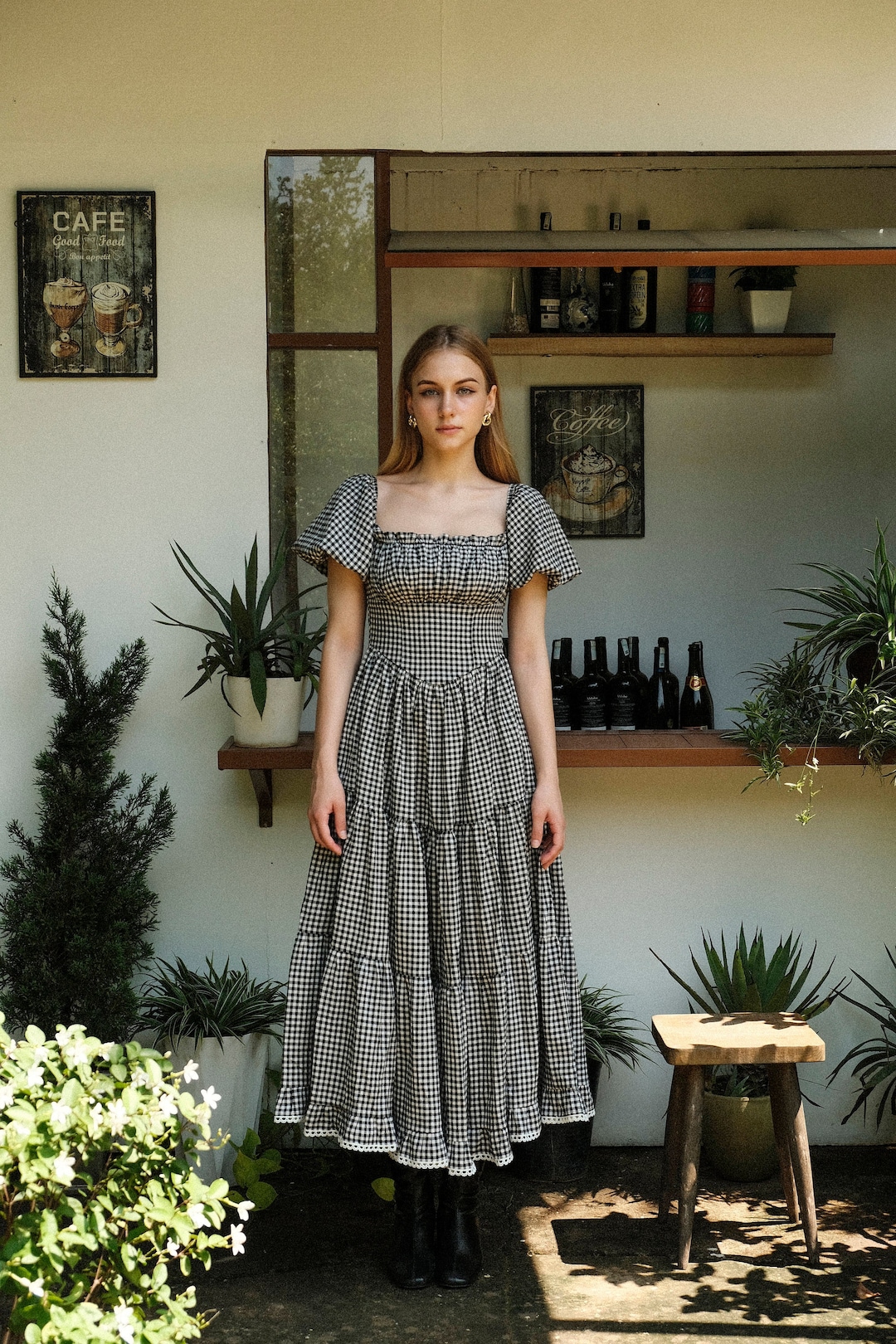 Charlotte in Gingham - Maxi linen sundress, boho linen dress, Linen clothing for women, gingham Linen Dress, maxi dress, gingham dress