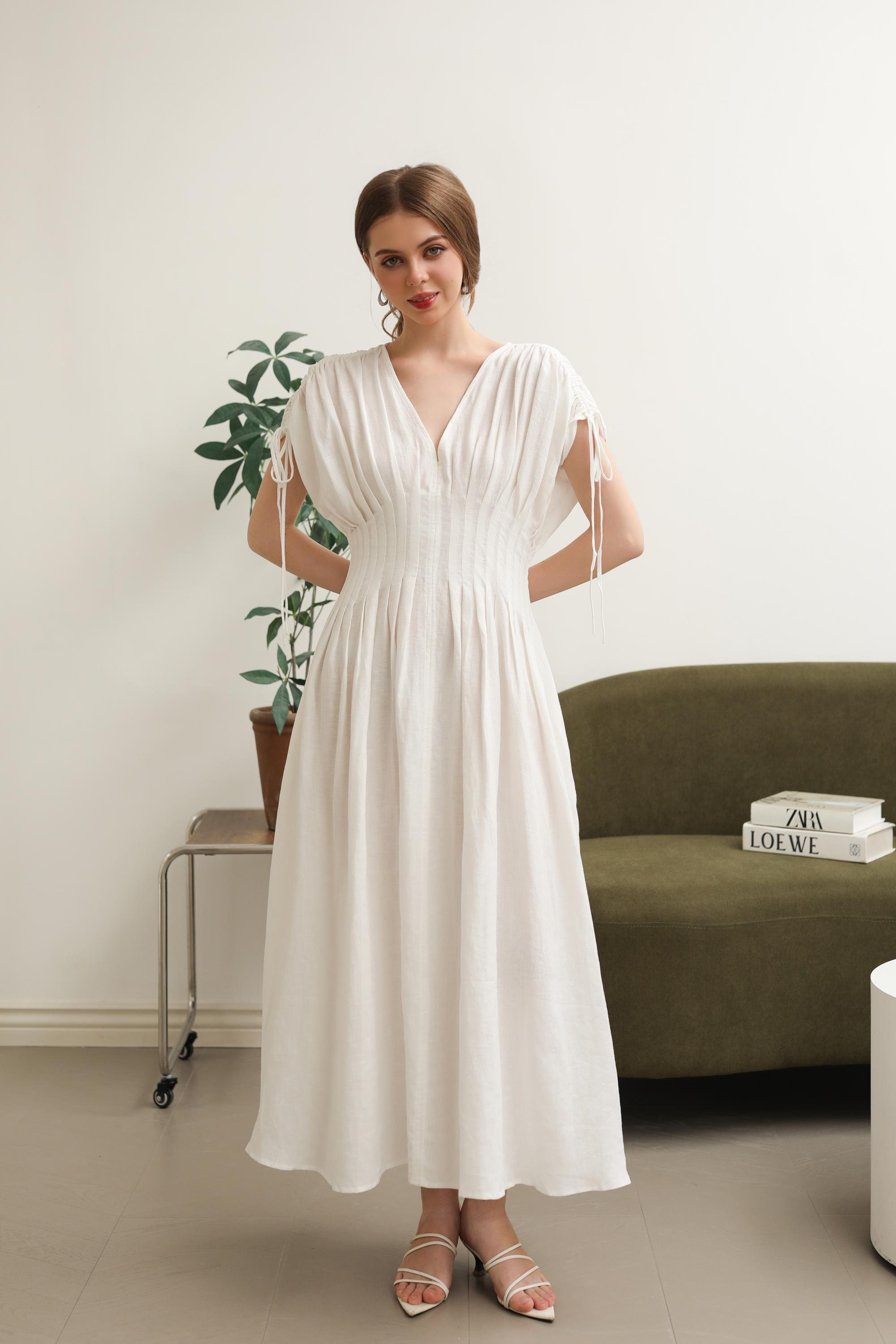 Eva in Ivory - Midi Dress Women linen clothes, Linen Wedding Dress, White  Linen Dress, Linen Clothing, Women Clothes, Linen Maxi dress