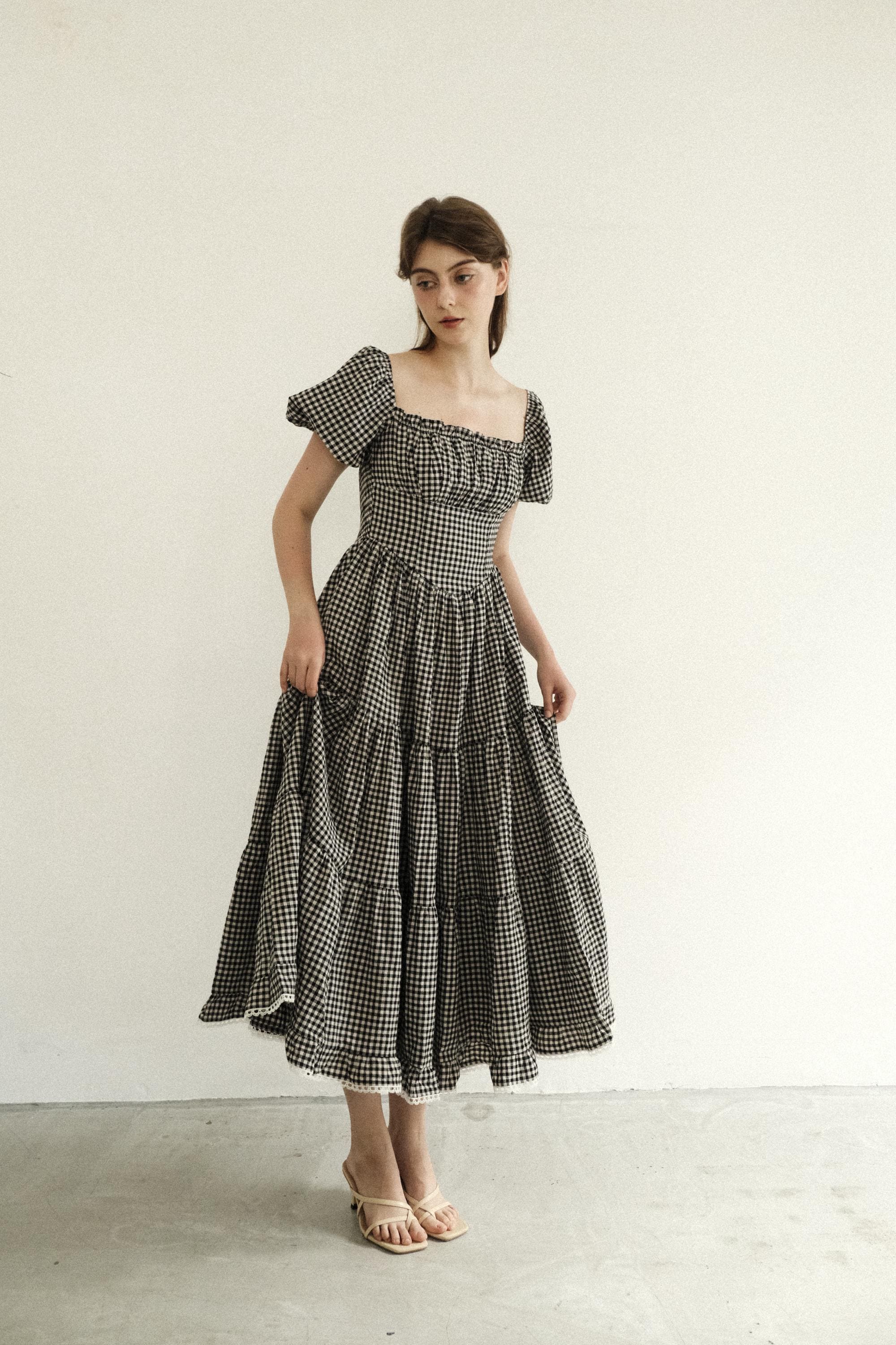 Black White Checked Maxi Dress