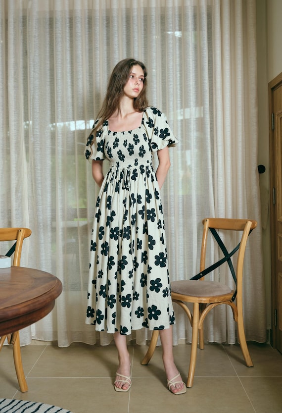Martine Midi Linen Dress in Dark Floral - Long Linen Dress for Women,  Floral Linen Dress, Linen Clothing for Women, Cottage Core Long Dress -  Etsy UK