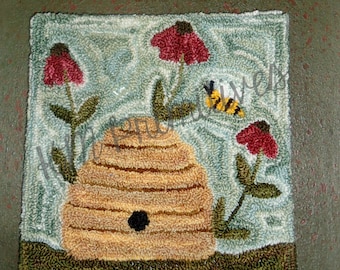 PUNCH NEEDLE Bee Skep & Purple Coneflower E-Pattern