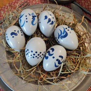 Hand Painted Saltglaze Eggs, Set of 6