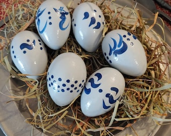 Huevos de cerámica vidriada pintados a mano, juego de 6