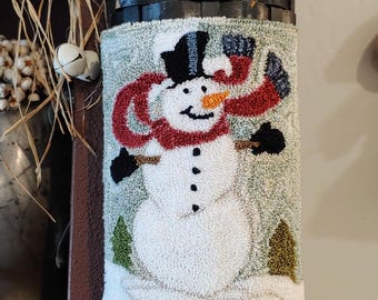 JOLLY SNOWMAN finished and mounted punch needle