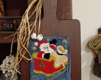 SANTAS SLEIGH finished and mounted Punch Needle