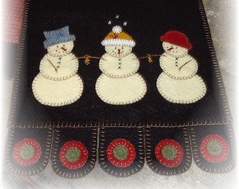 THREE SNOWMEN Penny Rug Applique Digital Pattern