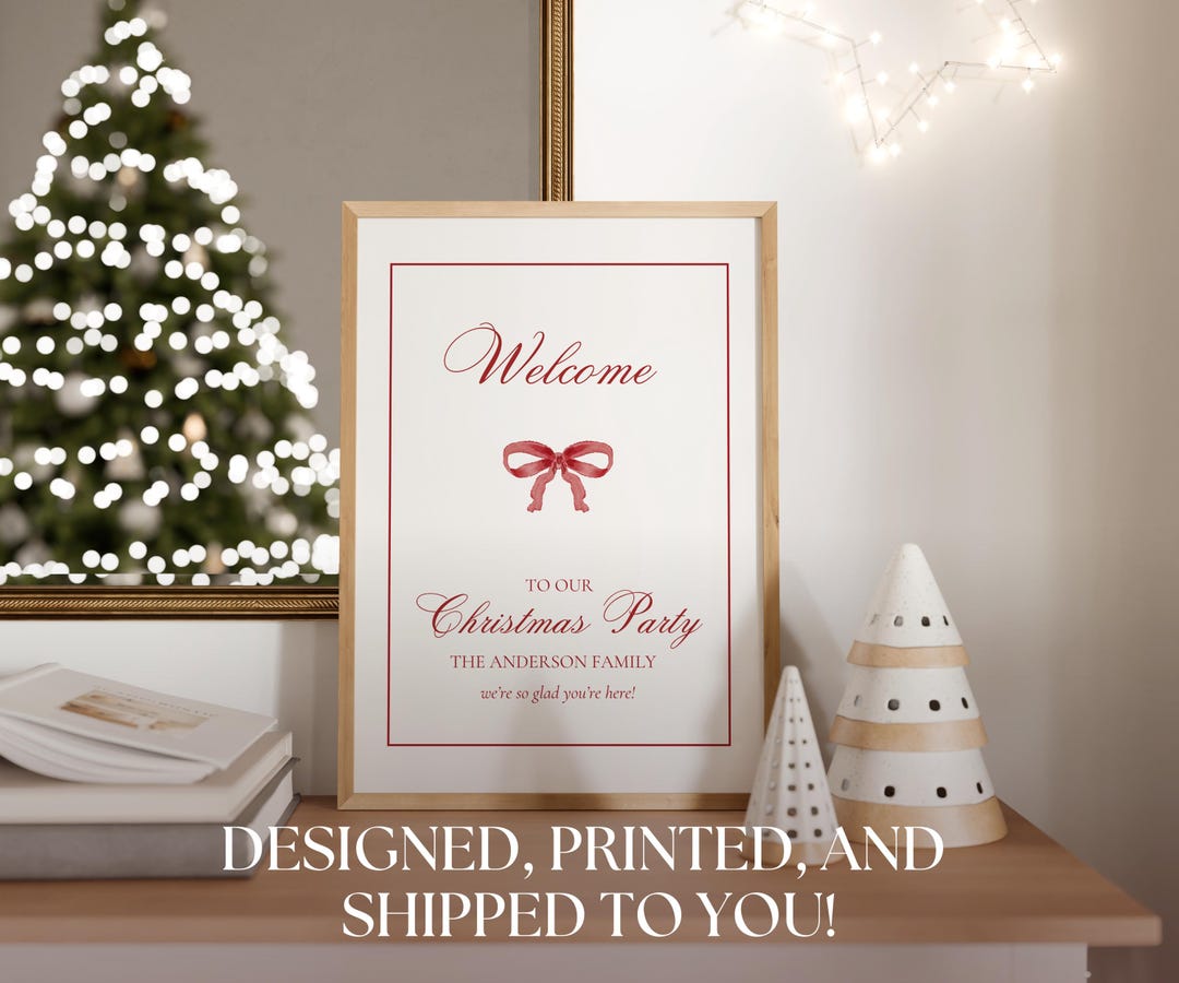 Custom Christmas Party Welcome Sign Elegant Red Bow - Etsy