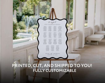 Wavy Wedding Seating Chart Black and White  Sign Modern Elegant Reception Sign Custom Guest List Foam Board Personalized Wedding Sign