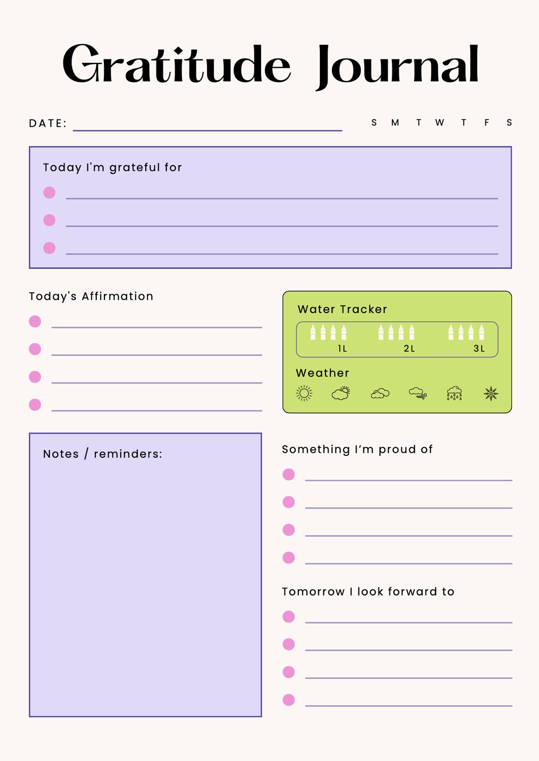 Gratitude Journal, Daily Affirmations, Water Tracker - Etsy