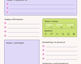 Gratitude Journal, Daily Affirmations, Water Tracker