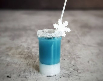 ONE Miniature Cocktail ELSA Snow Drink with Sugared Rim, White Straw, Snowflake Garnish - Realistic Miniatures for 1:6 Scale Fashion Dolls