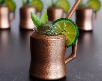 Miniature Moscow MULE Cocktail in Hammered Copper Plastic Mug with Real Copper Straw! Realistic Drinks for 1:6 Scale Fashion Dolls & Figures