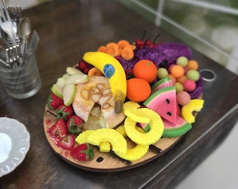 1:6 Scale Miniature Anti Scurvy Fruit Charcuterie Board with Cool Octopus Accent! - Realistic OSS Miniatures for Fashion Dolls
