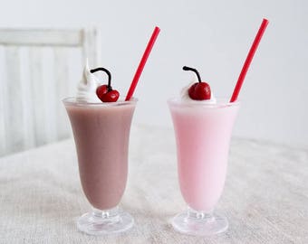 ONE 1:6 Scale Miniature MILKSHAKE Strawberry OR Chocolate with Whipped Cream, Cherry, Red Straw - Realistic Food for Fashion Dolls & Figures