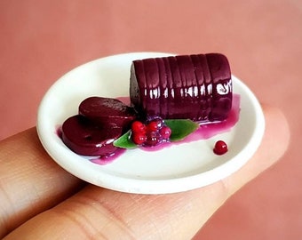 Miniature 1:6 Scale Jellied Cranberry Sauce on White Plate - Realistic Miniatures and Polymer Clay Food for Fashion Dolls and Action Figures