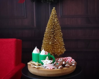 1:6 Scale Miniature Hot COCOA & COOKIES Set - 2 Mugs of Hot Chocolate, Assorted Cookies on Wooden Serving Tray, and MORE! for Fashion Dolls