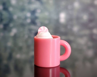 Miniature Holiday HOT COCOA in PINK Resin Mug - Listing for 1 Mug - 1:6 Scale Polymer Clay Realistic Miniatures for Fashion Dolls & Figures