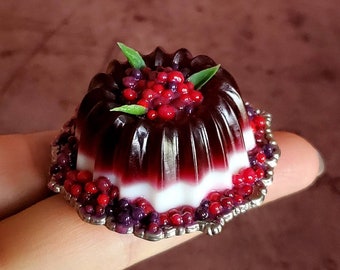 1:6 Scale Miniature JELLO Layered Dessert with Cranberries for Fall and Winter Holidays - Realistic Miniature Food for Fashion Dolls