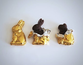 1:6 Scale Miniature CHOCOLATE BUNNY Rabbits in Gold Foil Wrapping for Easter  -  Realistic Miniatures for Fashion Dolls & Action Figures