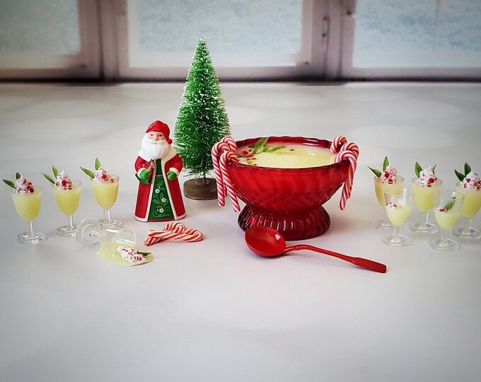 16 Scale Miniature Eggnog Punch Bowl Set for Holiday Buffet Christmas Party Realistic Miniature