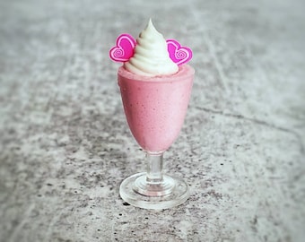 Miniature Strawberry MOUSSE Topped with Dollop of Whipped Cream & Candy Hearts - Realistic 1:6 Scale Food for Fashion Dolls and Figures