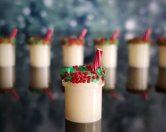 1:6 Scale Miniature EGGNOG with Peppermint Stick & Christmas Sprinkles on the Rim - Realistic Holiday Miniatures for Fashion Dolls and Figs