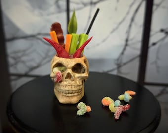 ONE 1:6 Scale Miniature SKULL El Diablo Bloody Mary Cocktail for Halloween  -  Realistic Miniatures for Fashion Dolls and Action Figures