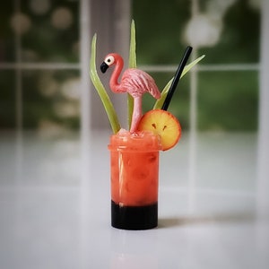 Miniature TROPICAL Flamingo Cocktail for Your 1:6 Scale Beach Scenes and TIKI Bars - Realistic Miniatures for Fashion Dolls & Figures