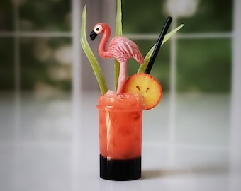 Miniature TROPICAL Flamingo Cocktail for Your 1:6 Scale Beach Scenes and TIKI Bars - Realistic Miniatures for Fashion Dolls & Figures