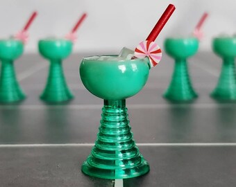 Miniature Christmas Cocktail - 1:6 Scale Holiday Drink with Peppermint Candy and Red Straw - Realistic Miniatures for Fashion Dolls