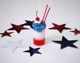 Miniature 1:6 Scale Independence Day Drink RED White & BLUE Cocktail on Ice - Realistic OSS Miniatures for Fashion Dolls and Action Figures