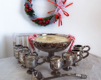1:6 Scale Miniature EGGNOG Punch Bowl Set with WREATH and Candy Canes for Christmas Buffet Scenes - Realistic Food for Fashion Dolls