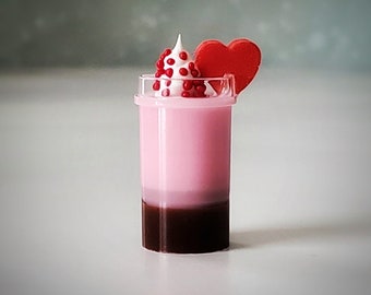 Miniature VALENTINE Drink Dark Chocolate and Pink Layers with RED Heart & Sprinkles - 1:6 Scale Realistic Miniature Drinks for Fashion Dolls