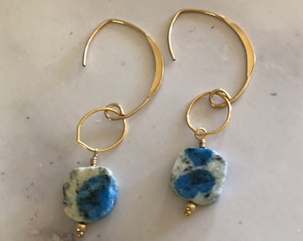 Sliced Raw K2 Stone Earrings, K2 slice  drop earrings. Modern K2 slice earrings, Raw K2 stone earrings, K2 natural  stone earrings