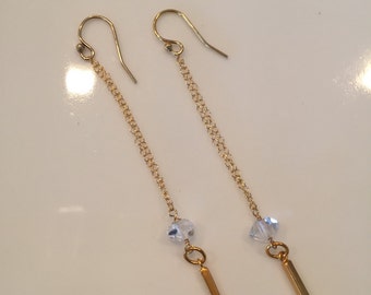 Herkimer diamond modern gold fill and Vermeil dangle Earrings