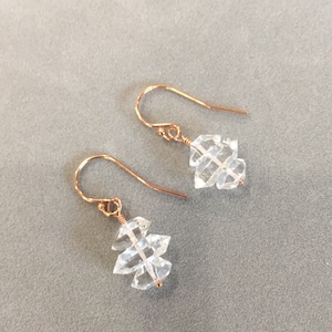 Herkimer diamond rose gold fill dangle earrings, Herkimer diamond crystal earrings.